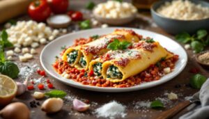 Cannelloni di carne al forno: ripieno cremoso con spinaci e mozzarella filante
