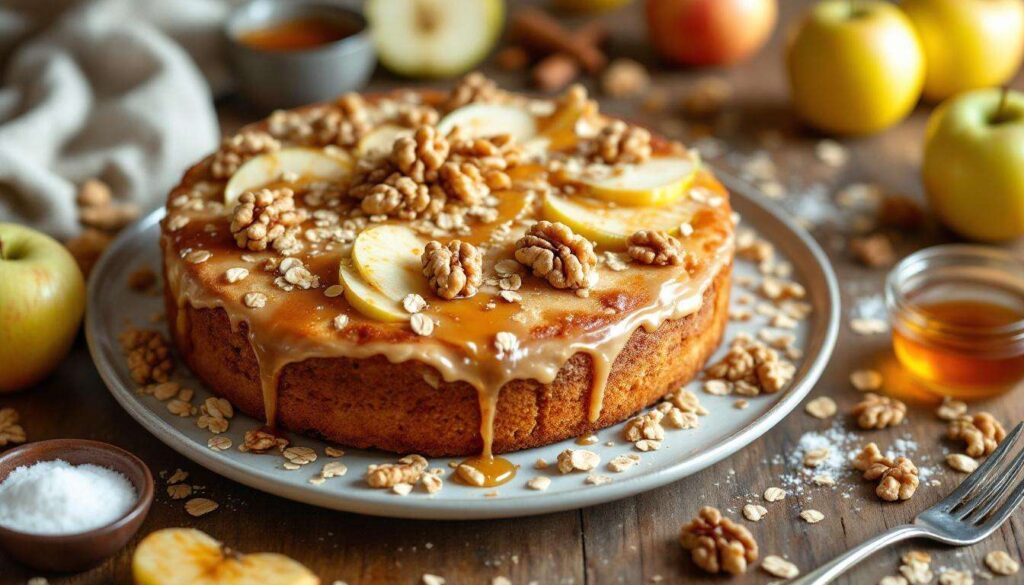 Torta di mele, avena e noci, ottima per quando sei a dieta. Solo 190 kcal!